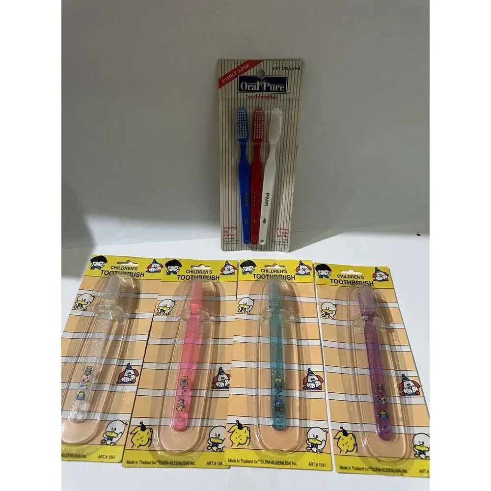 Lot 7 VINTAGE Children’s Toothbrushes Dura Kleen Oral Pure Kids Adult Toothbrush